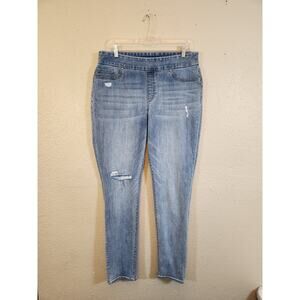 Chico's Women's Blue Destructed Pull-On Ankle Jeggings Jeans Medium Wash Size 10